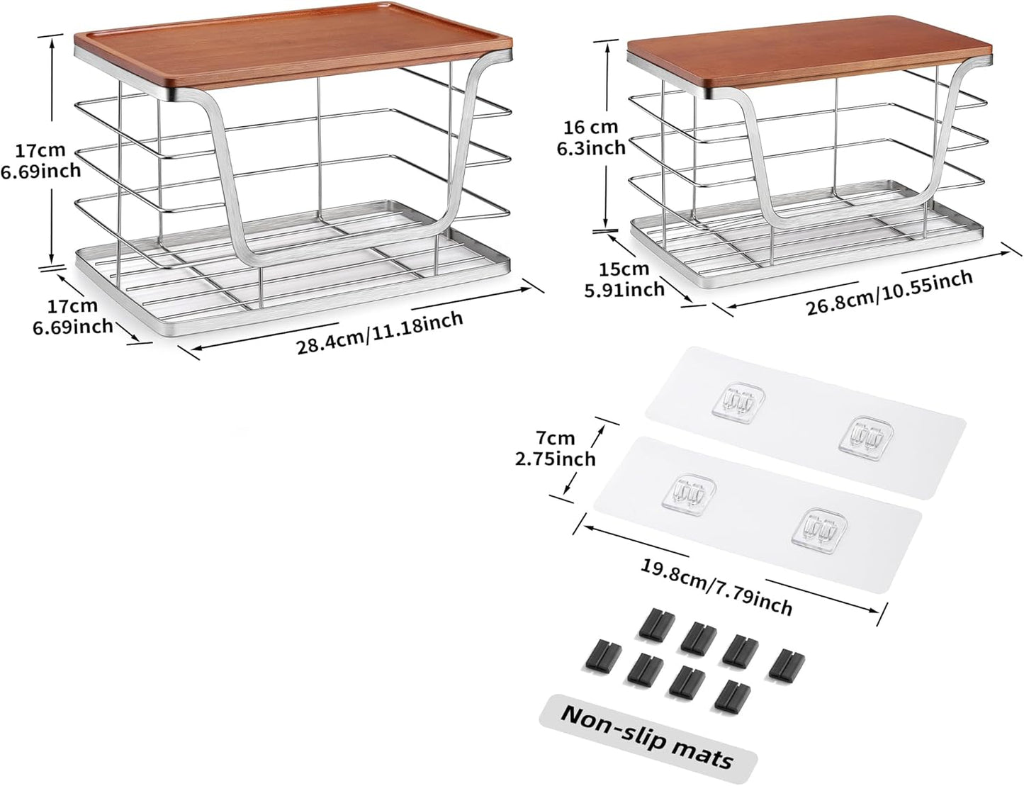ALOCEO 2 Pack Stackable Wire Storage Basket with Bamboo Lid, Trash Bag Dispenser Under Sink for 4-13 Gal Bags, Kitchen Storage Bins for Potato and Onion, Brown