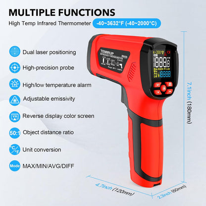 Infrared Thermometer Gun, Non Contact Digital Laser Thermometer Temperature Gun with Color LCD for Cooking, Home Repairs, Humidity Measurement, Adjustable Emissivity -58°F to 1472°F(-50~800°C)