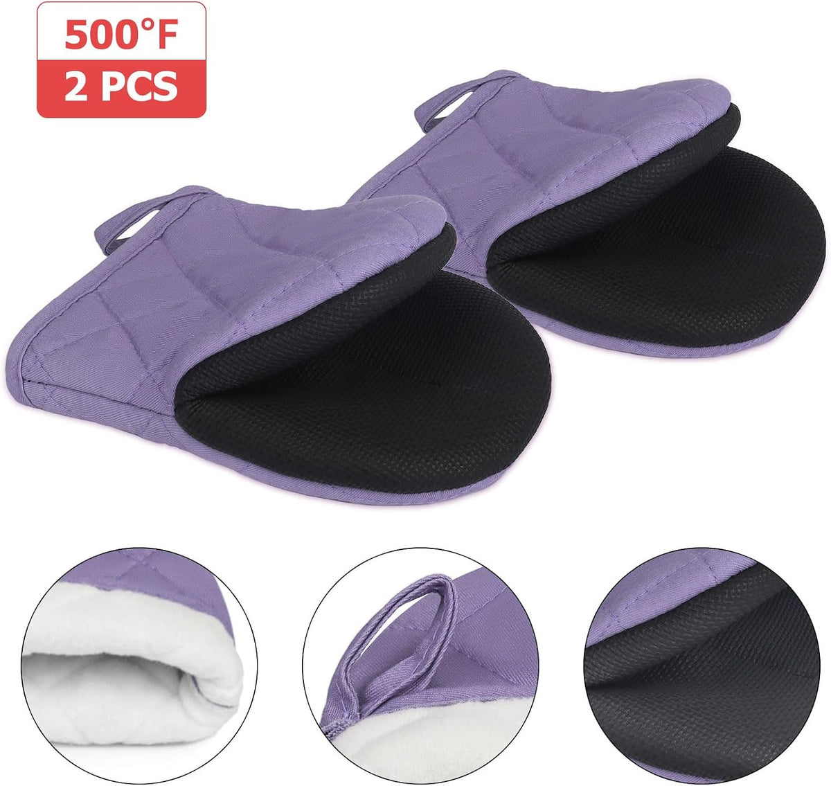 Goldmeet Mini Oven Mitts 2-Pack, 7"x5.5", 500°F Silicone Grip, Gray