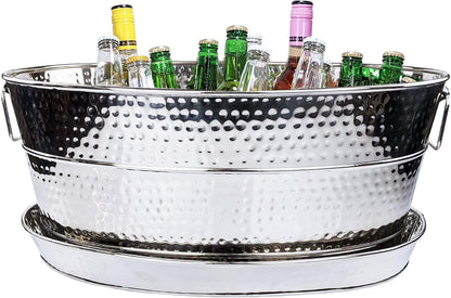 BREKX Aspen Heavy-Duty Oval Stainless Steel Drink Cooler for Parties - Metal Large Ice Bucket for Drinks, 25-Quart (30-Bottle) Large Cooler Ice Container for Parties