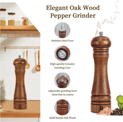 Haomacro Wooden Salt and Pepper Grinder Set Refillable Salt & Pepper Mills