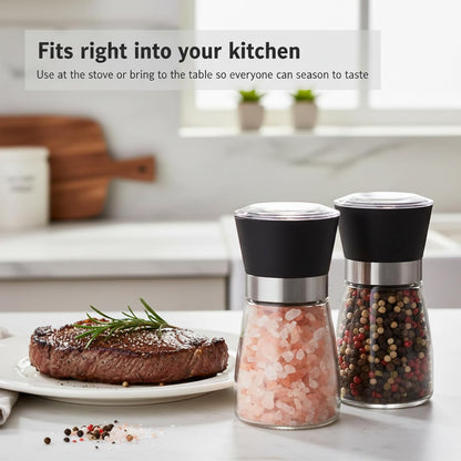Salt and Pepper Grinder Set, 5.1 oz Refillable Glass Salt and Pepper Mills with Adjustable Ceramic Grinder, Manual Spice Grinder for Kitchen, Cooking and Dining Table (2.5" נ5.1")