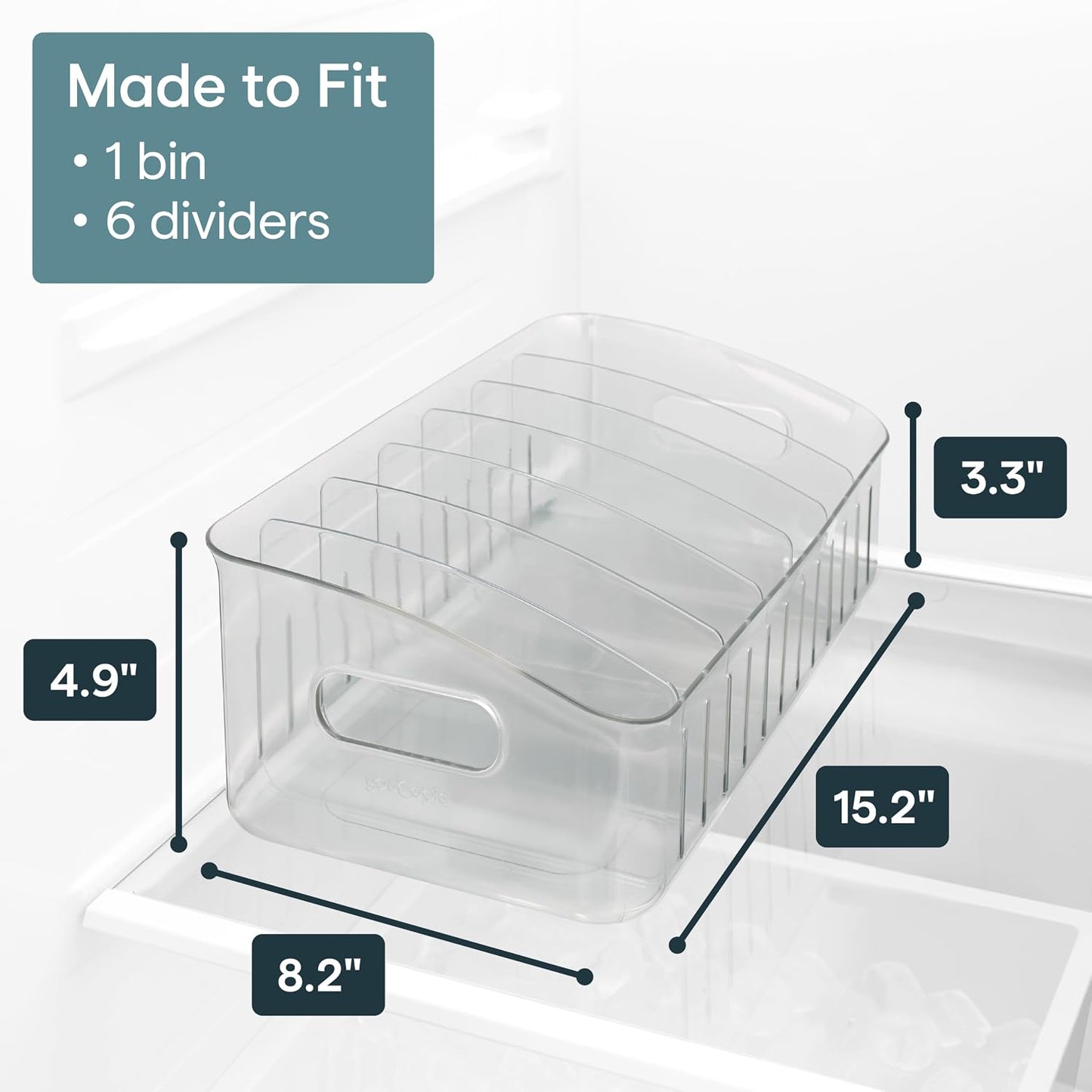 YouCopia FreezeUp Freezer Bin 12", BPA-Free Fridge Organizer with Adjustable Dividers and Handle for Frozen Food and Leftovers