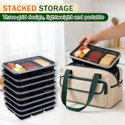 20 Sets Reusable Snack Containers Meal Prep Containers 3 Compartment Condiment Container With Lids Snackle Box Container Portion Control for Refrigeration Sauce,Outdoor Takeaway,Travel(Black)