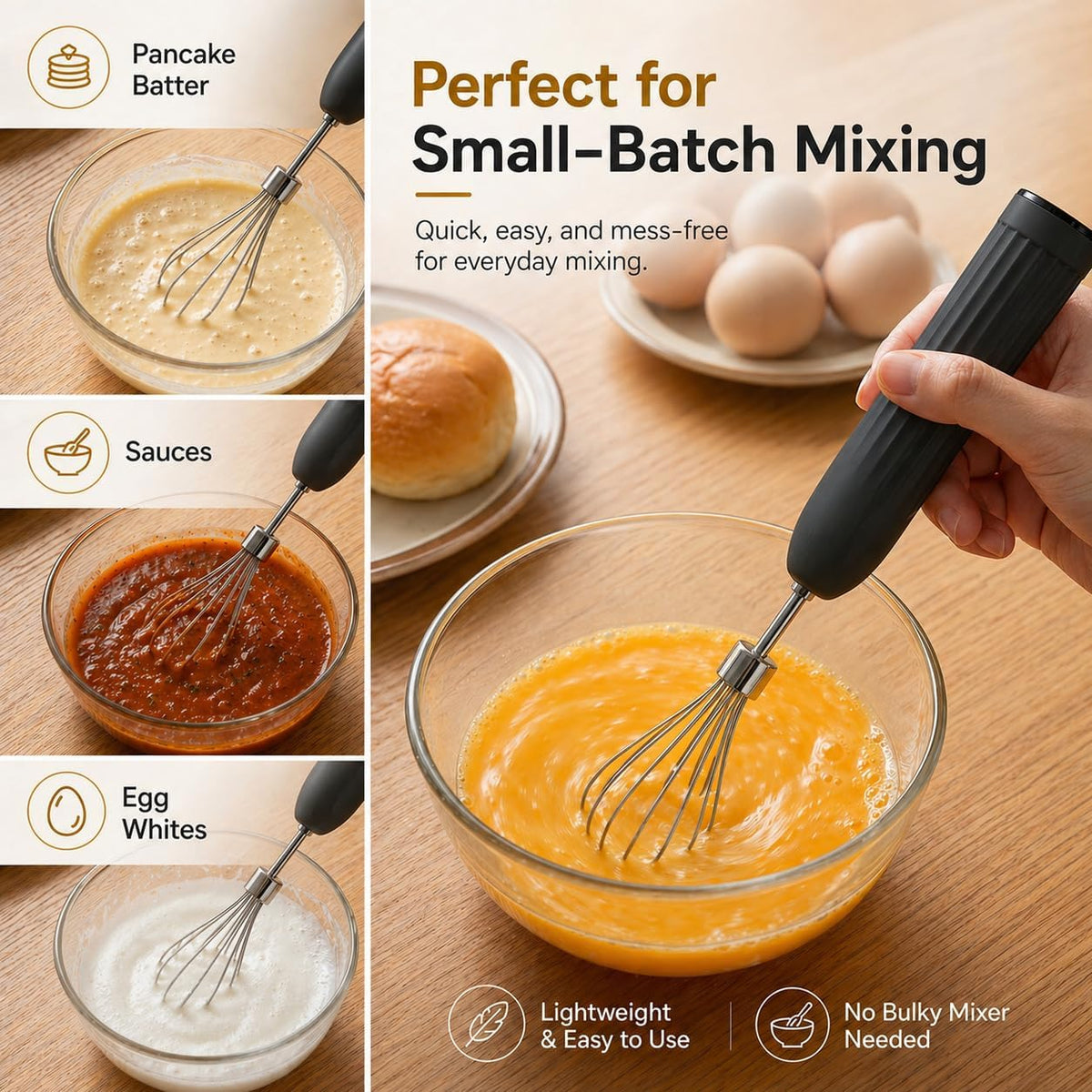 Handheld Electric Egg Beater Whisk,2-Speed USB-C Rechargeable Portable Wireless Balloon Whisk for Eggs, Milkshake Cream, Butter, Baby Food Fruits, Sauces and Soup for Kitchen,Camping Baking - White