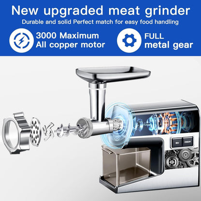 Sinyder Electric Meat Grinder, 3000W Max Stainless Steel with Meat Claws