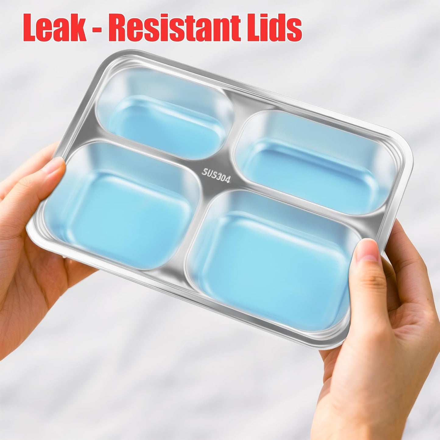Stainless Steel Snack Containers with Lids 3 Pack, Reusable 4 Compartments Snack Containers Leak-Resistant Storage with 3 Spoons & 3 Forks, Divided Food Storage for Adults, Travel, Home & Office