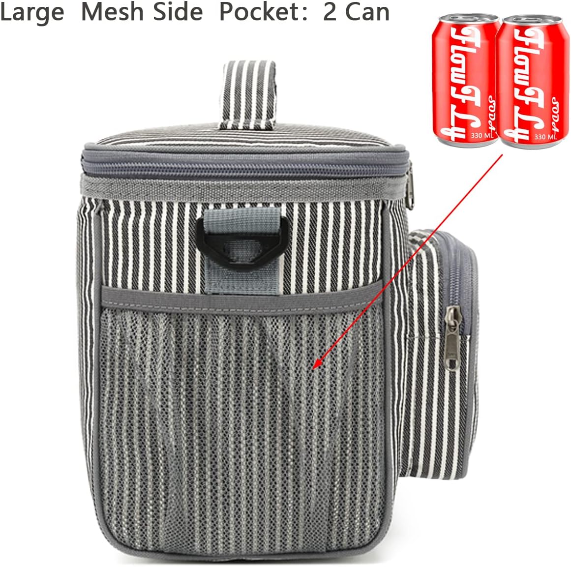 FlowFly Insulated Reusable Lunch Bag Adult Large Lunch Box for Women and Men with Adjustable Shoulder Strap,Front Zipper Pocket and Dual Large Mesh Side Pockets,Cherry - Colors A
