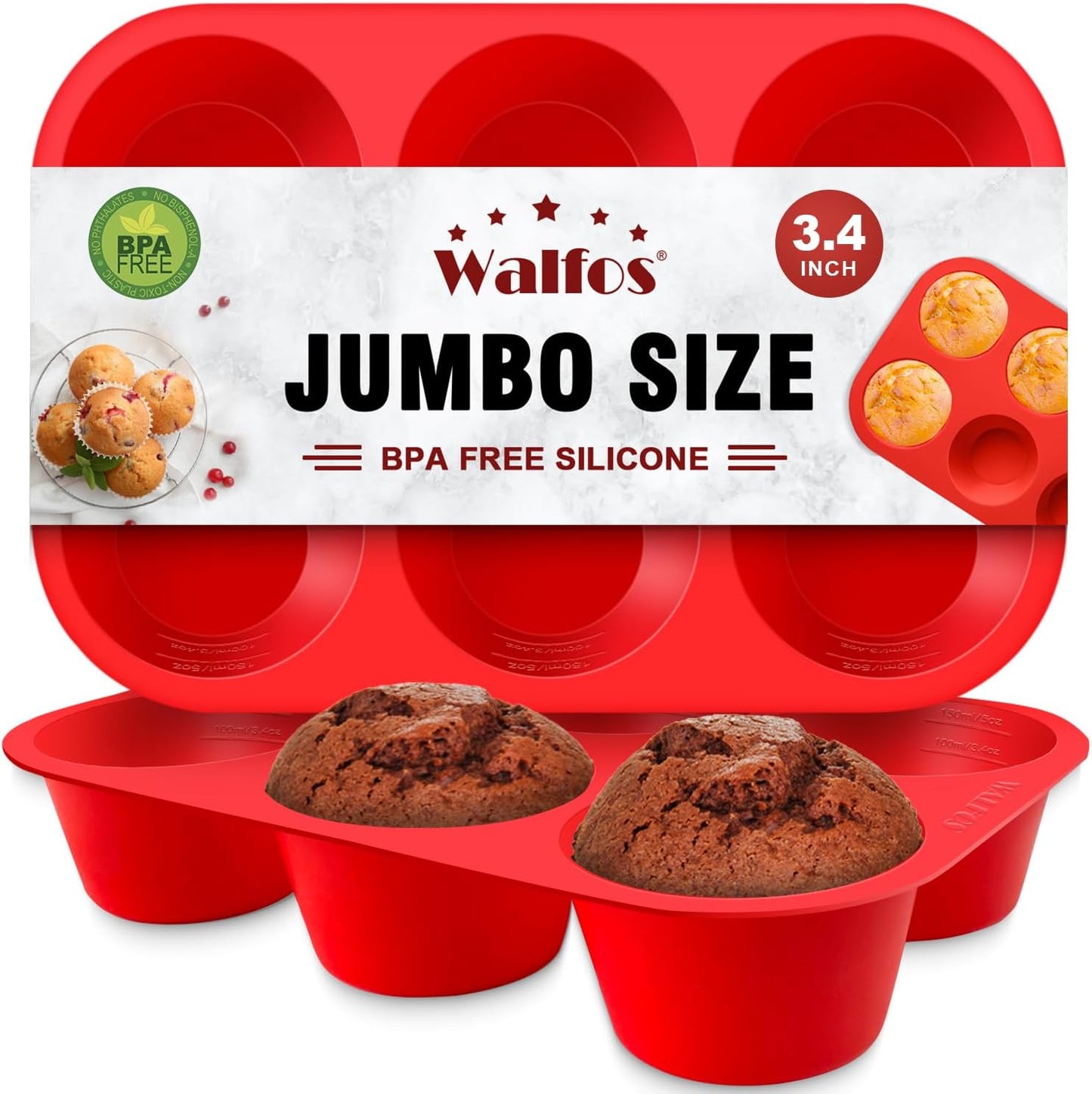 Walfos Silicone Muffin Pan - 12 Cups Regular Silicone Cupcake Pan, Non-stick Great for Making Muffin Cakes, Tart, Bread - BPA Free and Dishwasher Safe
