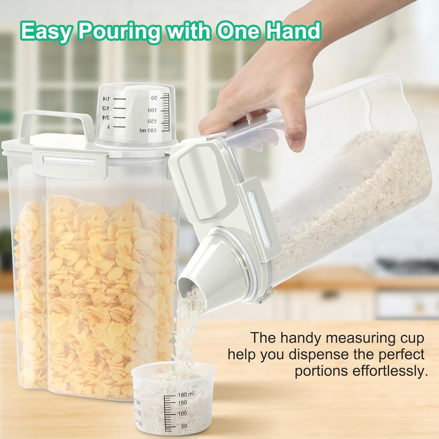 TBMax 2 Pack Airtight Rice Container 5 Lbs +10 Lbs, Cereal Container Oatmeal Storage with Easy-pouring Spout & Handy Cup for Flour Grain Beans, Pet Dog Cat Bird Food Storage Dispenser -Pink