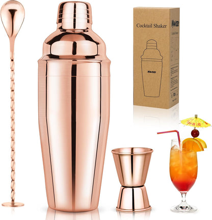 24oz Cocktail Shaker Set Martini Shaker Set Bartender Set with Margarita Mixer Drink Shaker, Measuring Jigger and Mixing Spoon - Professional 18/8 Stainless Steel Bar Tools for Mixed Drinks