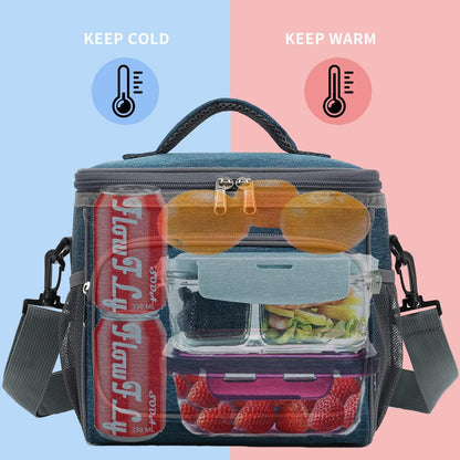 FlowFly Insulated Reusable Lunch Bag Adult Large Lunch Box for Women and Men with Adjustable Shoulder Strap,Front Zipper Pocket and Dual Large Mesh Side Pockets,Cherry - Colors A