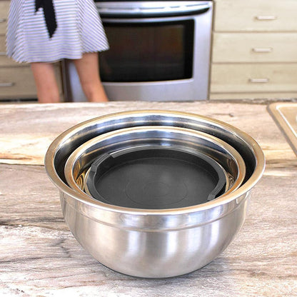 Stainless Steel Mixing Bowls with Lids and Non Slip Bases (Set of 3, Red)