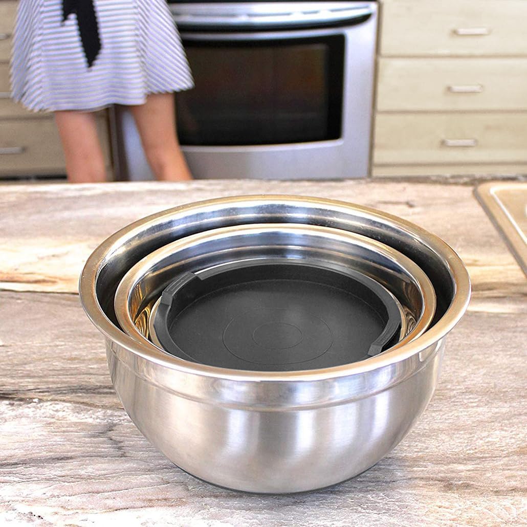 Stainless Steel Mixing Bowls with Lids and Non Slip Bases (Set of 5, Black)