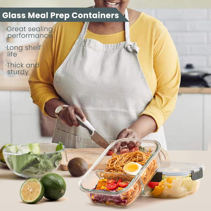 TYKOON AISOON 5 Pack Glass Meal Prep Containers with Upgraded Snap Locking Lids, 36oz Glass Food Storage Containers 2 Compartment Set, Airtight & Leakproof – Microwave, Oven, Freezer Safe (36oz)