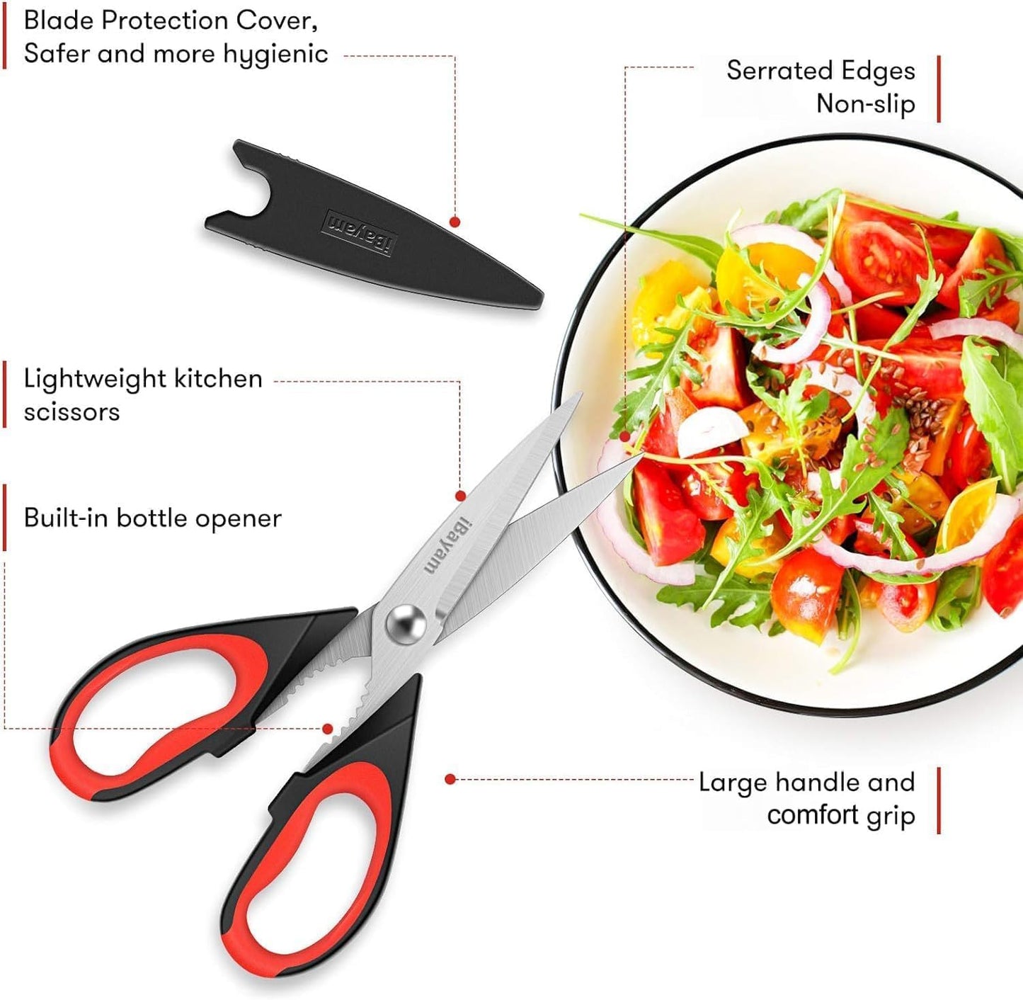 iBayam 2 Pack All Purpose Kitchen Shears Heavy Duty - Stainless Steel Kitchen Scissors With Protective Sheath, Soft Comfort-Grip Handle, Food & Meat Scissors, Home, Kitchen, Dining Utility Gadgets