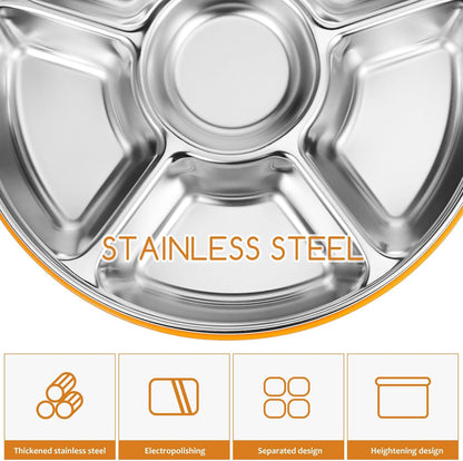 Toyvian Stainless Steel Divided Serving Tray with Lid 6-Compartment Veggie Tray Fruit Platter Snack Containers for Family Gatherings Picnics 10.23X10.23X2.16In