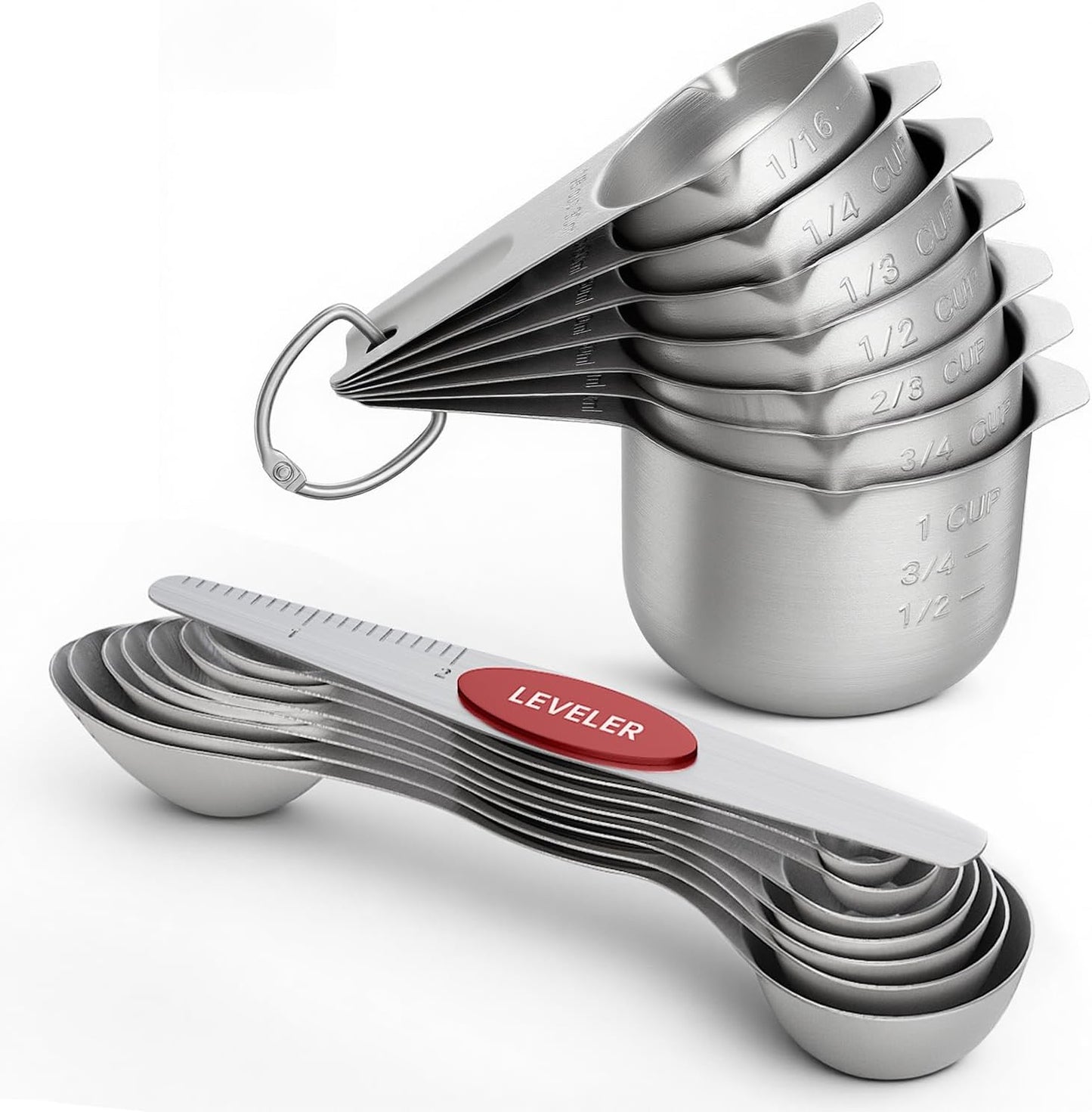 ChefAide Pack of 8 Stainless Steel Magnetic Measuring Spoons Set, Dual Sided, Stackable, Adjustable Teaspoon and Tablespoon Measure Spoon with Leveler, Kitchen Gadgets