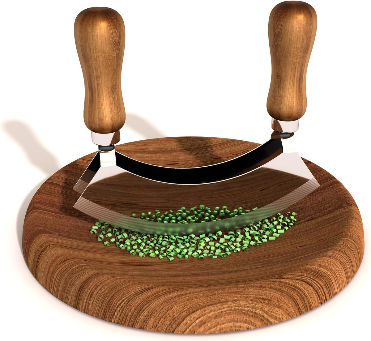 Cutting Board & Mezzaluna Knife, 2-Bladed Herb Chopper with Wood Board