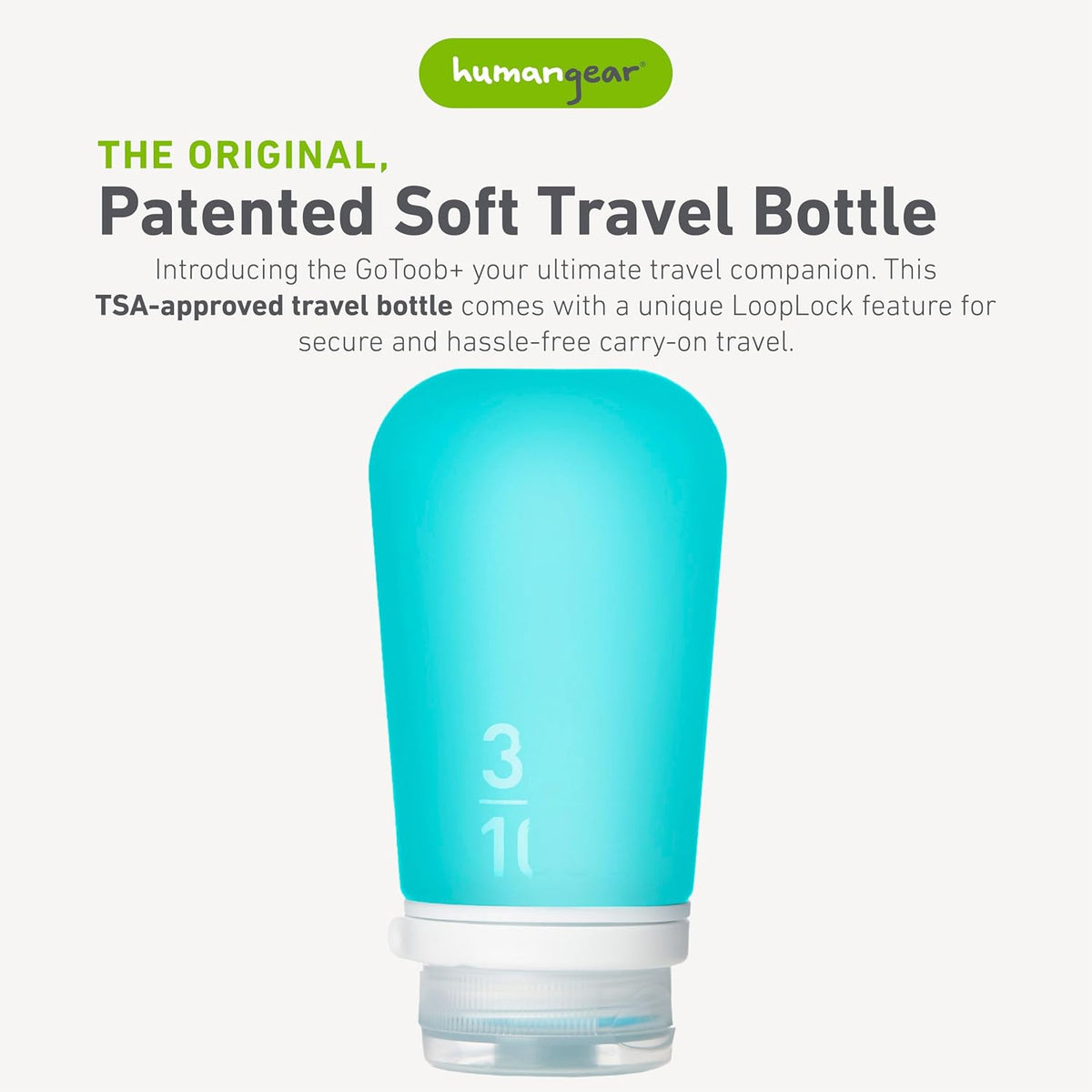 humangear GoToob+ (XL) | Refillable Silicone Travel Bottle | Locking Lid | Food-Safe Material | Blue, XL (6 fl.oz.; 177ml)