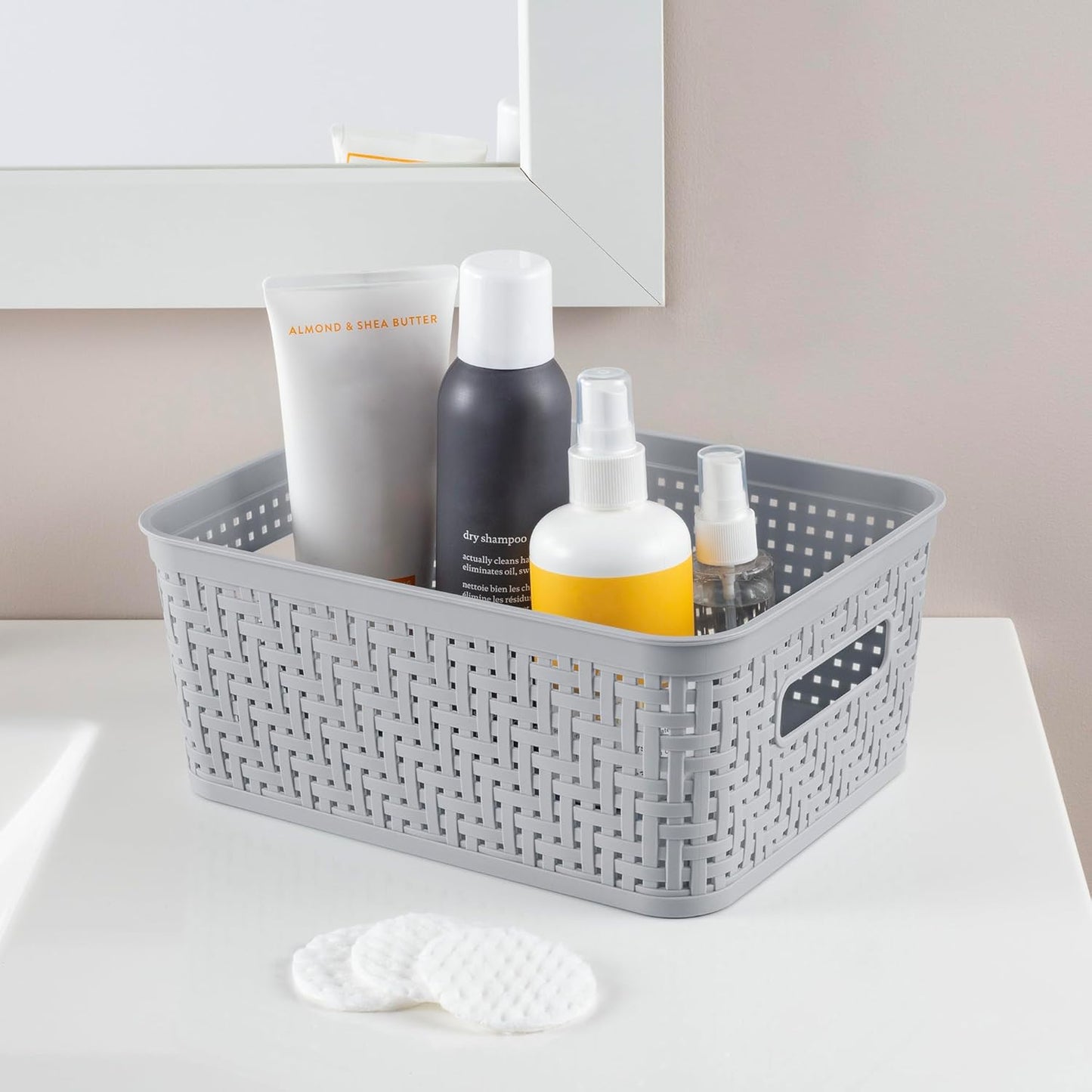 Sterilite 6-Pack Tall Basket, Woven Plastic Storage Baskets for Organization, Cement - Organizing Bin Containers with Handles for Bedroom, Bathroom, Dorm, and Closet