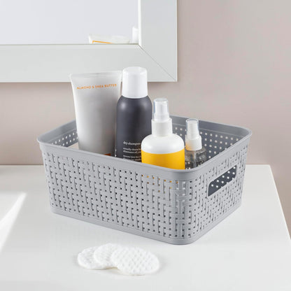 Sterilite 6-Pack Tall Basket, Woven Plastic Storage Baskets for Organization, Cement - Organizing Bin Containers with Handles for Bedroom, Bathroom, Dorm, and Closet