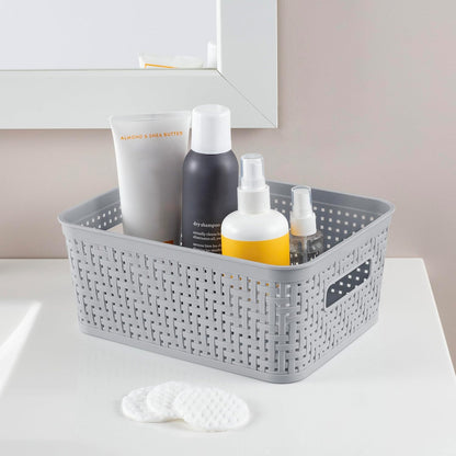 Sterilite 6-Pack Tall Basket, Woven Plastic Storage Baskets for Organization, Cement - Organizing Bin Containers with Handles for Bedroom, Bathroom, Dorm, and Closet
