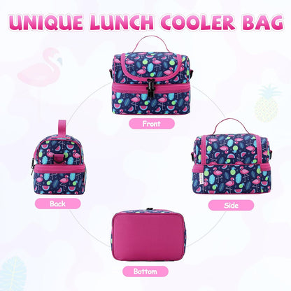 Lunch Bag for Girls,ChaseChic Insulated Lightweight Lunch Boxes for Kids Boys Dual Compartment Lunch Organizer Leak-Proof Cooler Bag with Detachable Adjustable Shoulder Strap,Purple Butterflies