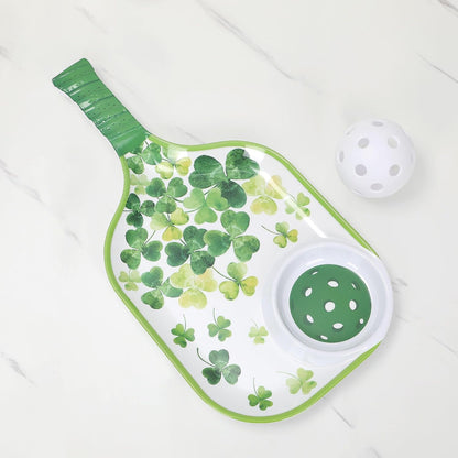 UPware Watermelon Melamine Chip and Dip Snack Tray, Summer Fruit Pickleball Paddle Shape Platter for Chips, Salsa, Fruits, and Appetizers, 15.75 x 8 Inch