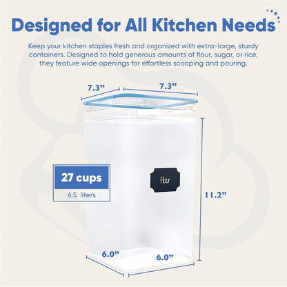 Chef's Path Extra Large Airtight Food Storage Containers with Lids, Pack of 2, 6.5L, 220Oz, Airtight Kitchen and Pantry Bulk Canisters for Flour, Sugar, Rice, and Baking Supplies - Transparent
