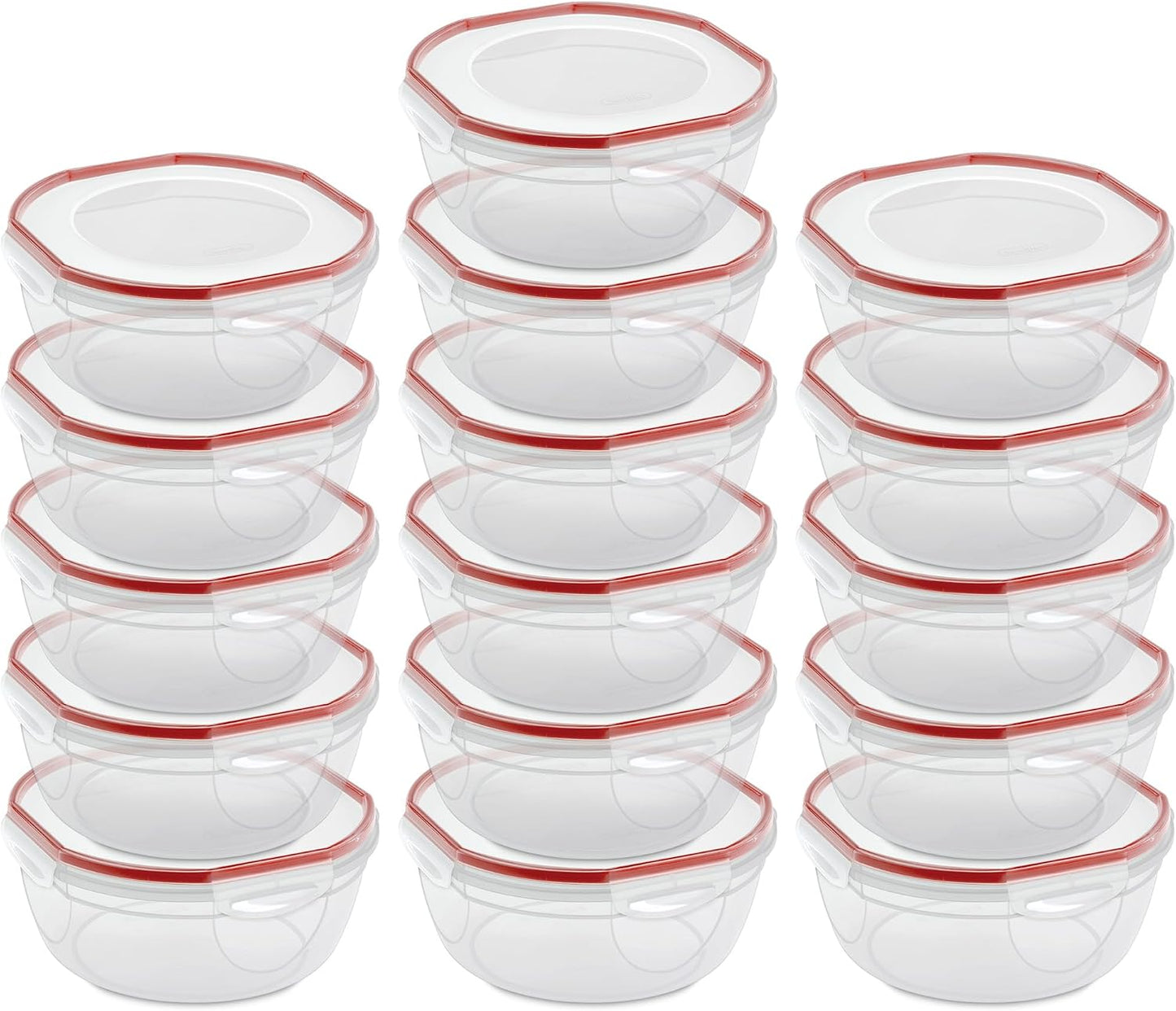 Sterilite Ultra-Seal 8.1 Qt Bowl, Large Airtight Food Storage Container, Latching Lid, Microwave and Dishwasher Safe, Clear With Red Gasket, 2-Pack