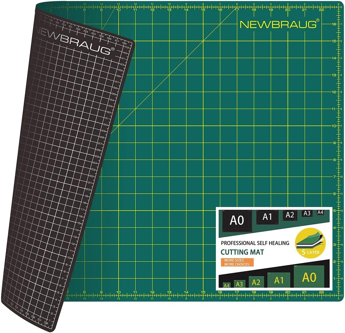NEWBRAUG 36'' × 48'' Large Self Healing Cutting Double Sided 5-Ply Mat, Big Cutting Board for Rotary Cutting, Quilting, Sewing, Craft, Fabric & Scrapbooking(Green/Black)