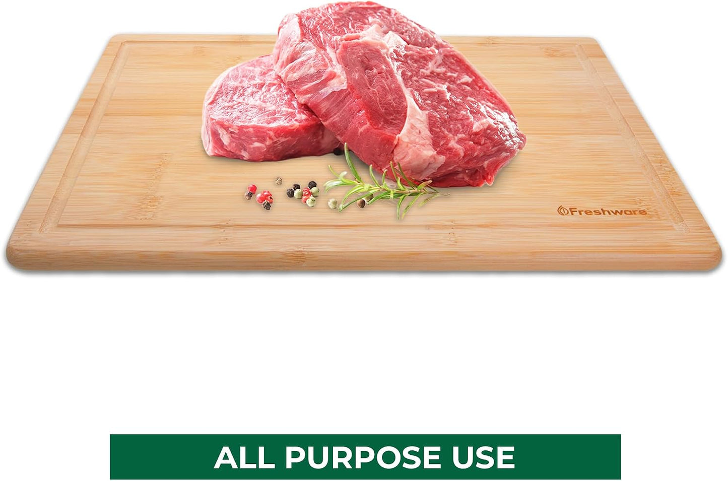 Freshware Wood Cutting Boards for Kitchen - Bamboo Cutting Board Set of 3, Cutting Boards with Juice Grooves, Serving Board Set, Chopping Board for Meat, Veggie, Easy Grip Handle (9x6", 12x8", 15x10")