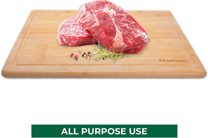 Freshware Wood Cutting Boards for Kitchen - Bamboo Cutting Board Set of 3, Cutting Boards with Juice Grooves, Serving Board Set, Chopping Board for Meat, Veggie, Easy Grip Handle (9x6", 12x8", 15x10")
