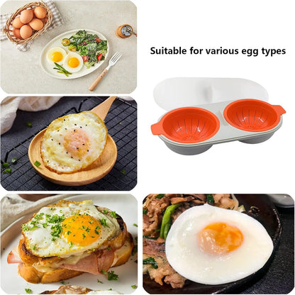 Microwave Egg Poacher,2 Cavity Eggs Poacher, Microwave egg cooker with Lid