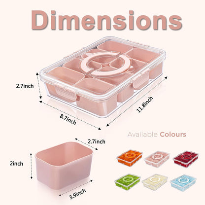 U-QE Dishwasher Safe Snackle Box Container with 8 Small Snacks Box - Premium Ivory Plastic Divided Serving Tray with Lid and Handle for Snack, Veggie, Fruits, Perfect for Party, Picnic, Entertaining
