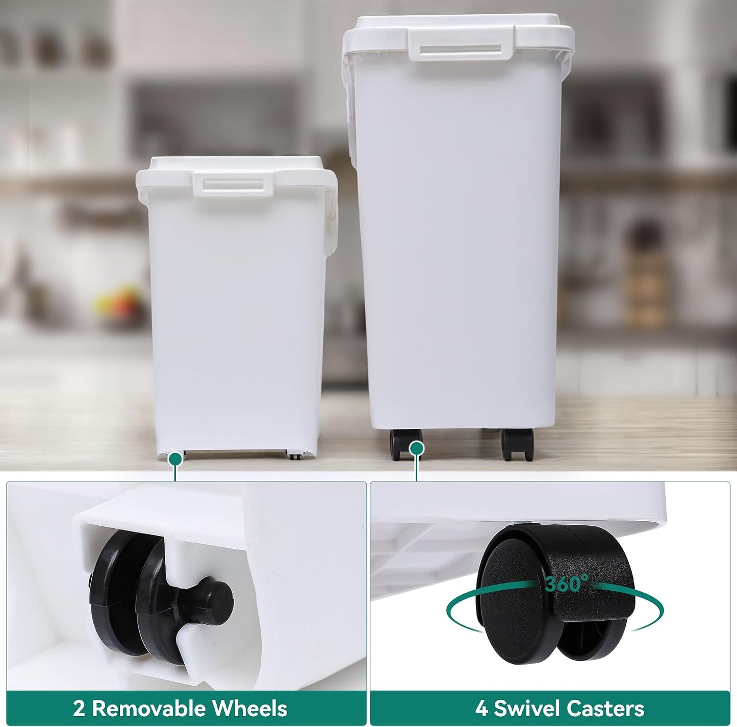 YITAHOME 50L/90lb Large Ingredient Flour Storage Bin, Commercial 11.4-Gallon Rice Storage Container 280 Cups Bulk Flour storage Bins with Wheels,Scoop,Lid and scale, Rice Bin for Kitchen, White
