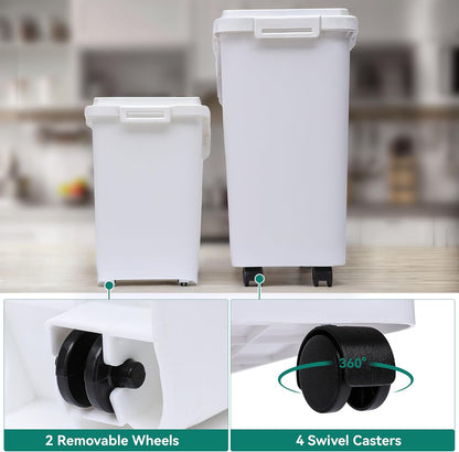 YITAHOME 50L/90lb Large Ingredient Flour Storage Bin, Commercial 11.4-Gallon Rice Storage Container 280 Cups Bulk Flour storage Bins with Wheels,Scoop,Lid and scale, Rice Bin for Kitchen, White