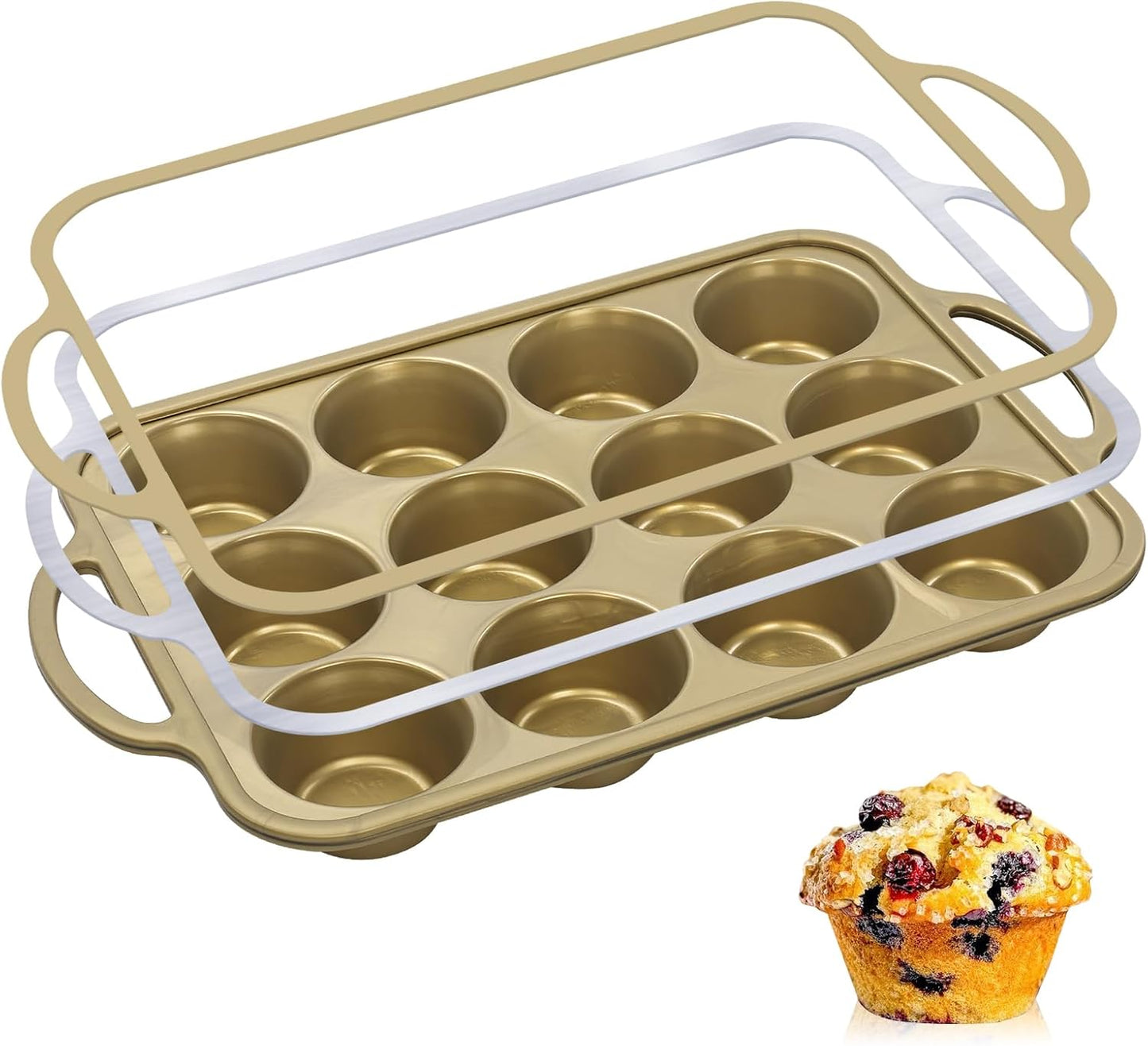 Silicone Muffin Pan with Metal Frame, 12-Cup Non-Stick Baking Pan for Cupcakes & Muffins, Dishwasher Safe & BPA Free, Durable for Meal Prep & Oven Use