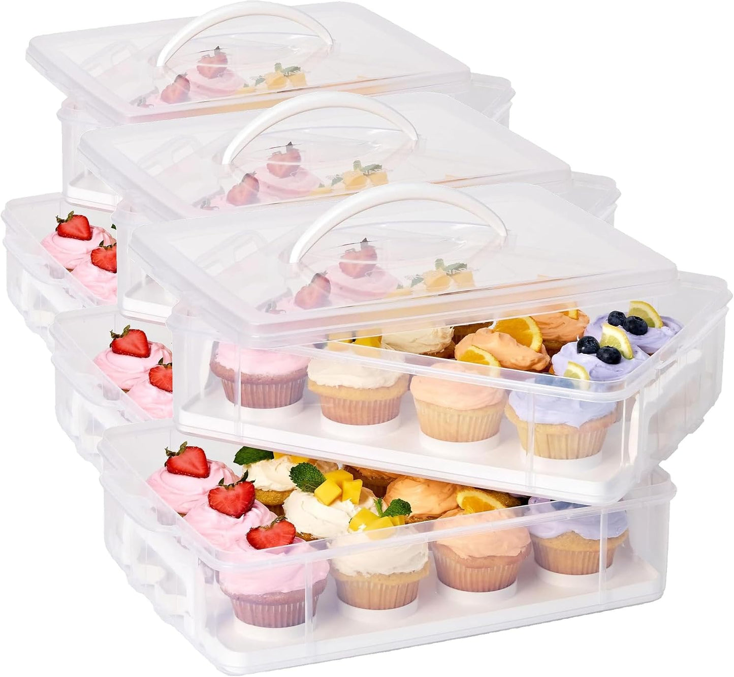 Snapware (2-Layer, 24 Cupcakes Plastic Detachable Cupcake Carrier Storage Container With Lid and Handle, Freezer Dishwasher Microwave Safe