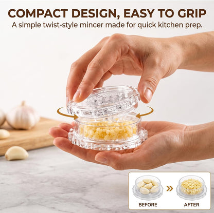 2 Pack Transparent Garlic Press, Manual Garlic Crusher and Mincer—Plastic Garlic Grinder and Chopper, rotary chopper suitable for garlic, chili peppers, compact and space-saving