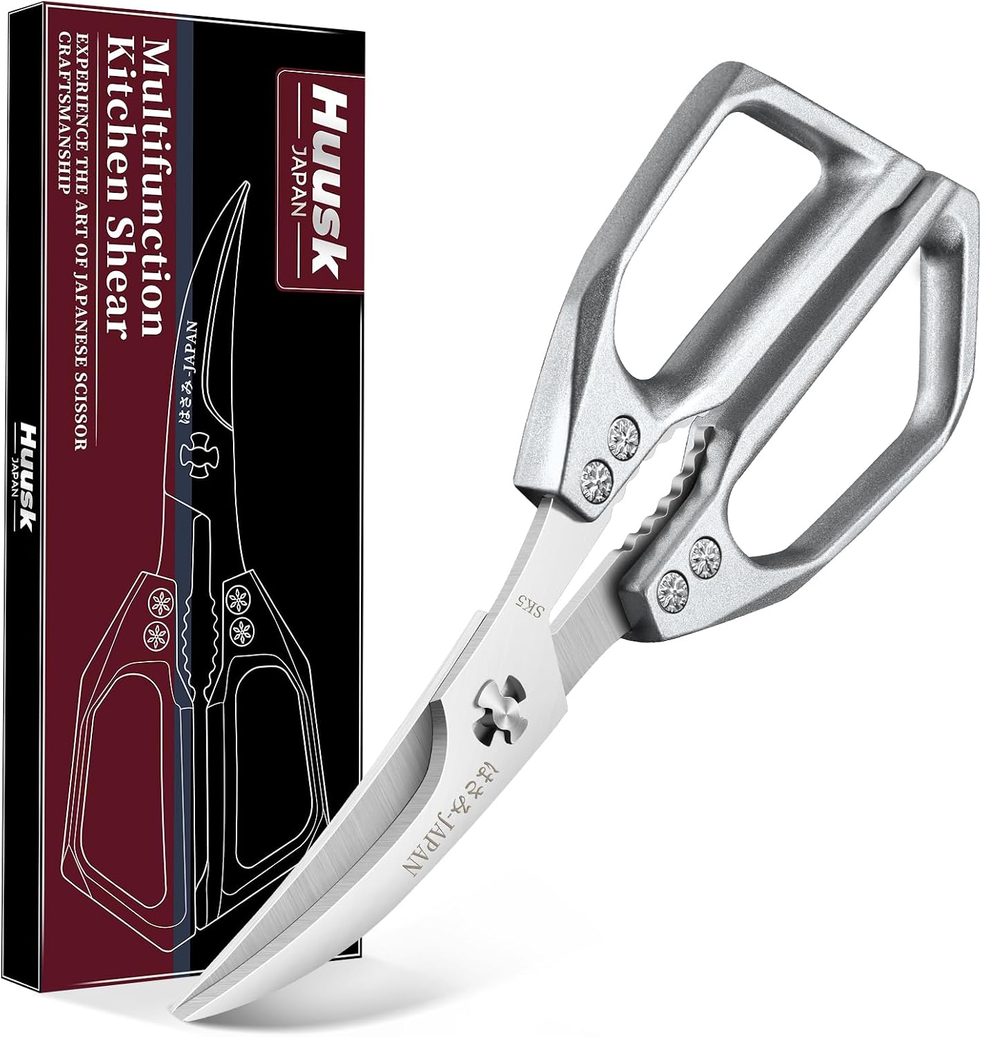HUUSK Kitchen Scissors All Purpose - Stainless Steel Kitchen Shear, Sharp Silver Meat Scissors Dishwasher Safe, Heavy Duty Poultry Shears, Japanese Cooking Scissor for Food, Christmas Gifts for Women