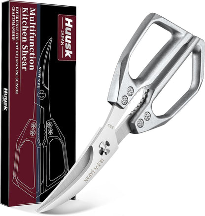 HUUSK Kitchen Scissors All Purpose - Stainless Steel Kitchen Shear, Sharp Silver Meat Scissors Dishwasher Safe, Heavy Duty Poultry Shears, Japanese Cooking Scissor for Food, Christmas Gifts for Women