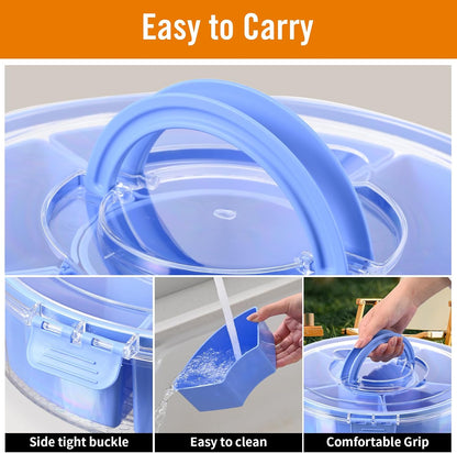 Dishwasher Safety -Divided Rotating Serving Tray with Lid and Handle,Portable Snackle Box for Fruits Snacks Charcuterie,Clear Organizer and Fridge Storage Container,Veggie Platters for Adults Child
