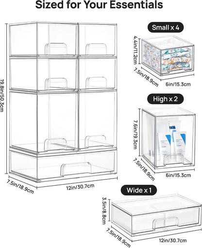 Vtopmart Stackable Storage Drawers Set of 5, Clear Plastic Organizer Bins for Baby Bottle, Beauty Supplies Storage, Ideal for Kichen Countertop, Vanity, Bathroom, Cabinet, Pantry Organization