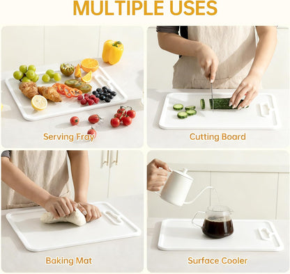 2Pcs White Glass Cutting Board for Kitchen, Tempered Glass Chopping Board with Non-Slip Edges, Dishwasher Safe Clear Cutting Board Set, Heat & Shatter Resistant,15"×11" & 13"×9"