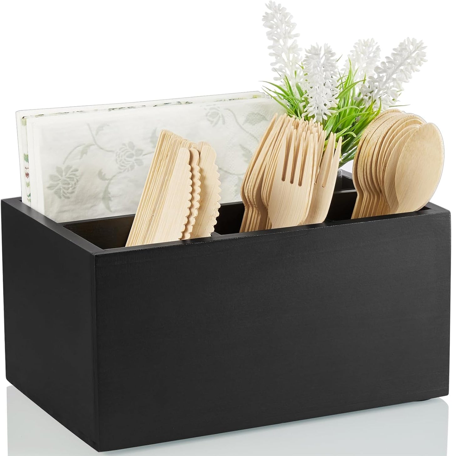 DRASTAR Paper Plate Dispenser, Acacia Utensil Caddy Organizer, Large Silverware Holder for Party, Paper Plate Organizer, Kitchen Utensil Caddy for Party Picnic Camping