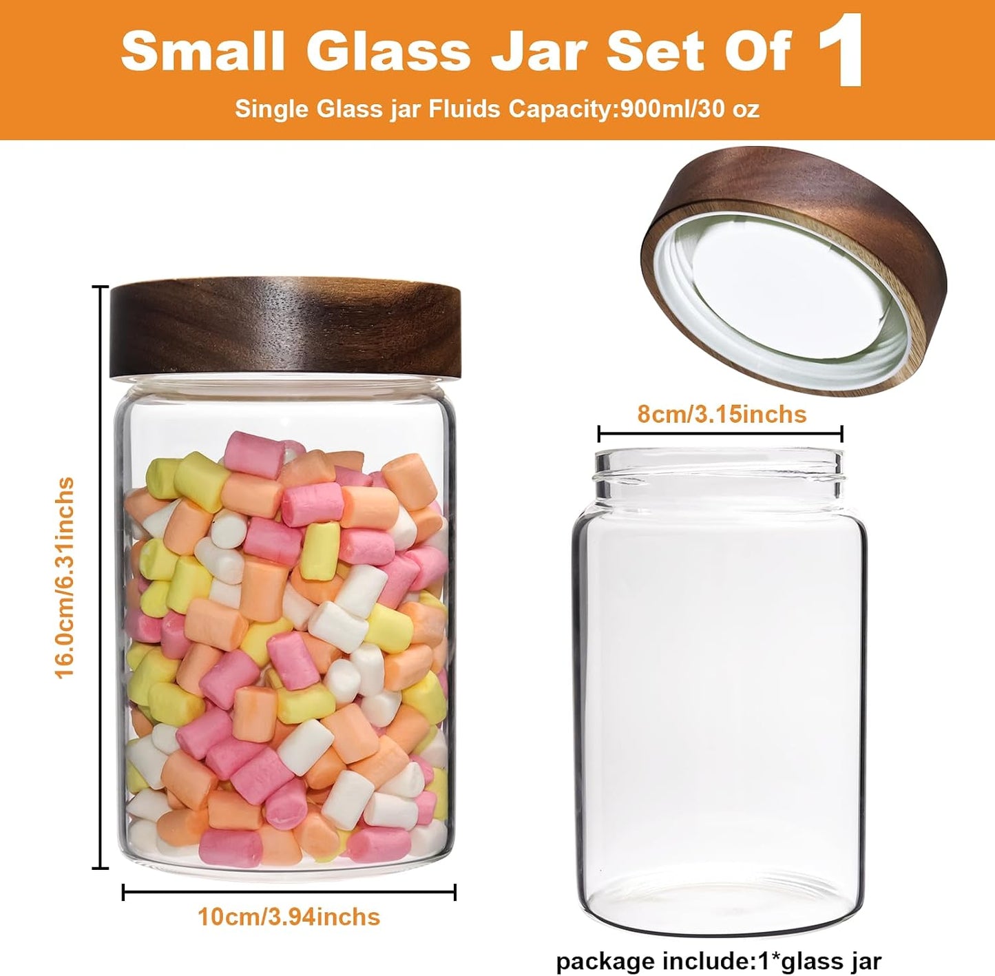 6 pc Glass Spice jars Glass Jars with Screw Lid 5 oz Acacia Wood Glass Herb Sugar Coffee Bean Ground Container Food Storage Canister for Candy Pantry Tea Seasoning Meal Prep Snack (6*150ml(5oz))