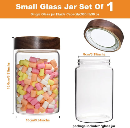 6 pc Glass Spice jars Glass Jars with Screw Lid 5 oz Acacia Wood Glass Herb Sugar Coffee Bean Ground Container Food Storage Canister for Candy Pantry Tea Seasoning Meal Prep Snack (6*150ml(5oz))