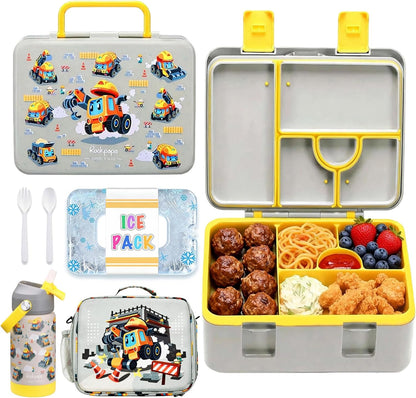 rockpapa Chill Kids Lunch Box Set with Leakproof 5.5 Cups Bento Box, Reusable Ice Pack, 14oz Insulated Water Bottle & Lunch Bag, BPA-Free Microwave Safe for School Boys Girls (Black Games)